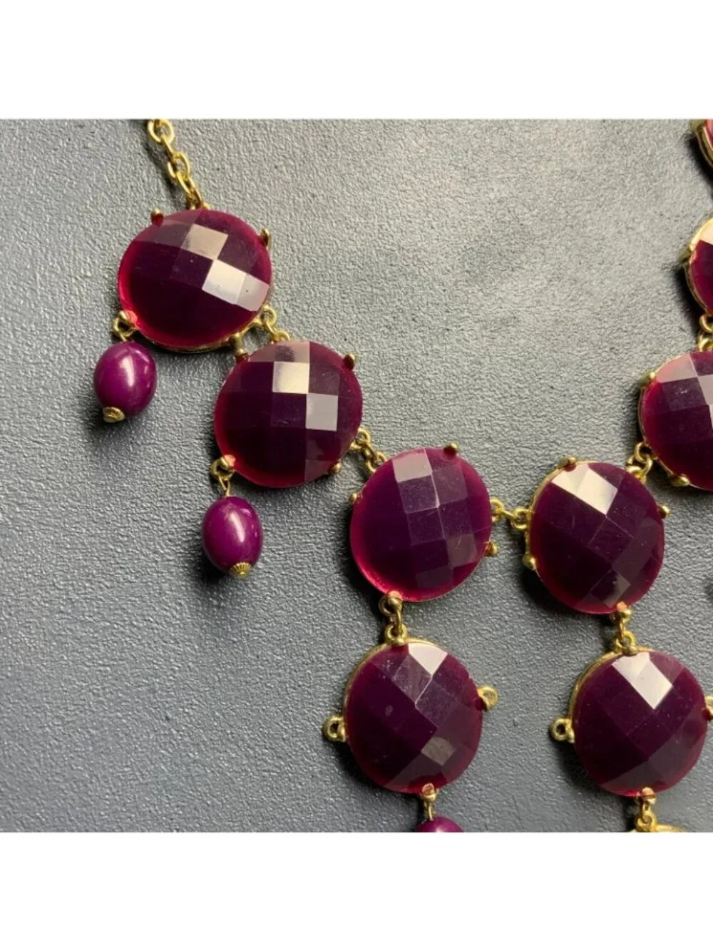 Statement Necklace Earrings 20 In Purple Gold Faceted Beads Plum Dangle Pierced